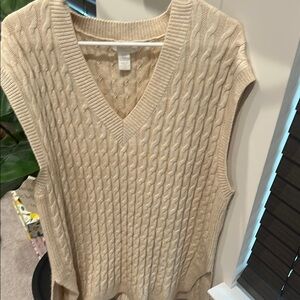 H&M Cream V-Neck Cable Oversized Knit Sweater Vest